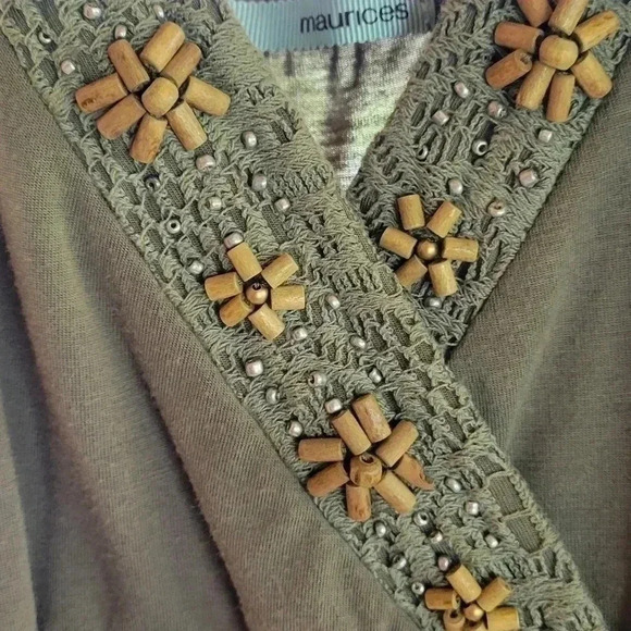 Vintage Army Green Midi Dress with wooden accents, size small - Picture 4 of 6